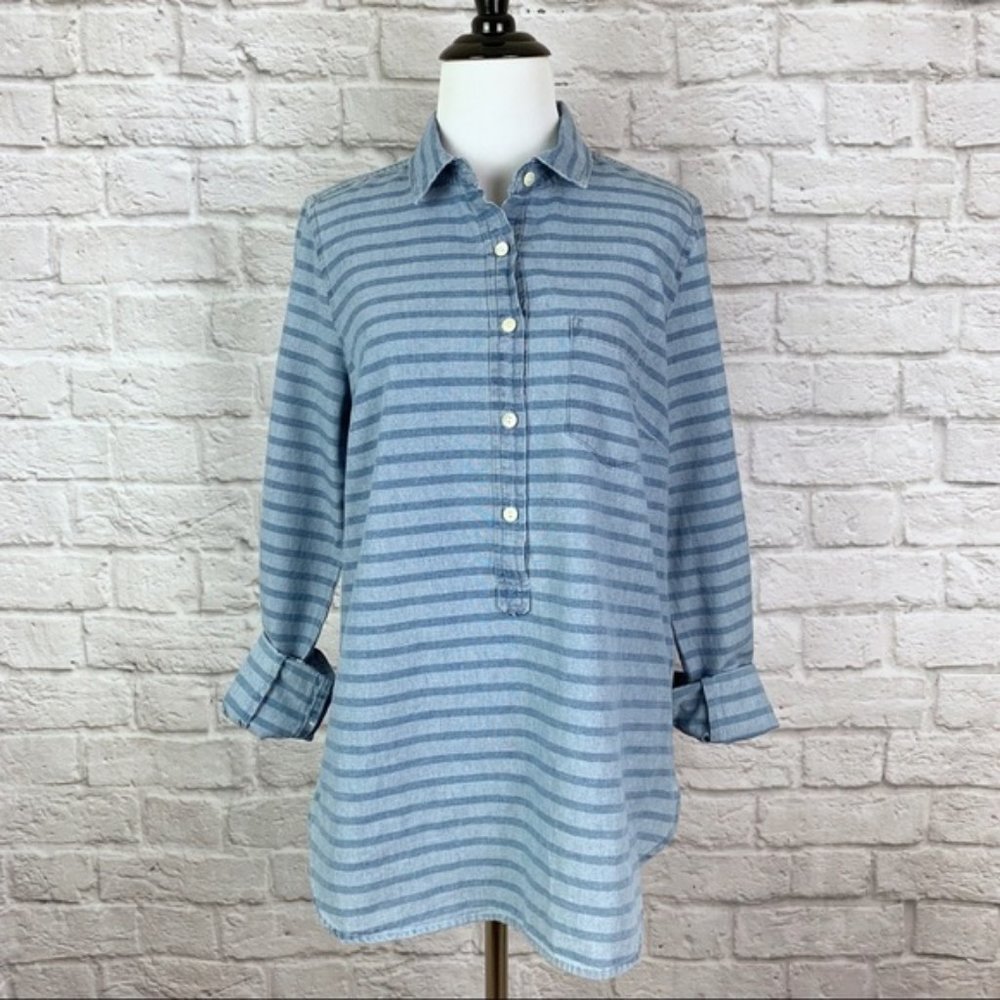 LAST CHANCE- J. Crew Blue Striped Button Down Tunic Shirt 4